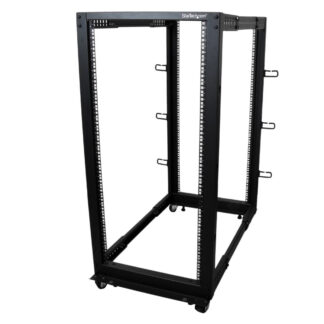 Startech 25U 19" Open Frame Server Rack, 4 Post Adjustable Depth 22-40" Mobile, Free Standing Rolling Network/Computer Equipment Data Rack, Dell PowerEdge, HP ProLiant ThinkServer - Adjustable Server Rack (4POSTRACK25U) - Gabinete estrutura aberta -