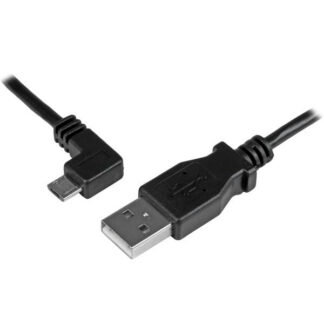 StarTech 2m 6 ft Micro-USB Charge-and-Sync Cable - Left-Angle Micro-USB - M/M - USB to Micro USB Charging Cable - 24 AWG (USBAUB2MLA) - Cabo USB - Micro USB Tipo B (M) para USB (M) - USB 2.0 - 2 m - conector angular esquerdo, moldado - preto - para P