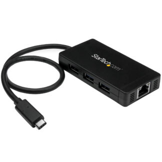 StarTech.com 3 Port USB C Hub with Ethernet - USB-C to 3x USB-A w/ Power Adapter & Gigabit Ethernet - Thunderbolt 3 Compatible - USB C Network Adapter (HB30C3A1GE) - Hub - 3 x SuperSpeed USB 3.0 + 1 x 10/100/1000 - desktop