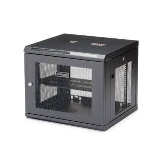 Startech "9U Wall Mount Server Rack Cabinet - 4-Post Adjustable Depth (2"" to 19"") Network Equipment Enclosure with Cable Management (RK920WALM)" - Armário de prateleiras - montagem na parede - preto - 9U