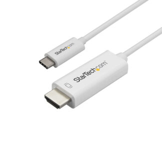 Startech 3ft (1m) USB C to HDMI Cable, 4K 60Hz USB Type C to HDMI 2.0 Video Adapter Cable, Thunderbolt 3 Compatible, Laptop to HDMI Monitor/Display, DP 1.2 Alt Mode HBR2 Cable, White - 4K USB-C Video Cable (CDP2HD1MWNL) - Cabo adaptador - USB-C macho