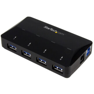 Startech Concentrador USB 3.0 de 4 portas mais porta de carregamento dedicada - 1 x porta 2,4A - Switch de compartilhamento periférico USB - 4 x SuperSpeed USB 3.0 - desktop - para P/N: SDMSDRWU3AC, USB312SAT3CB, USB315CB2M, USBLT1MWS, USBLT2MBR, USB