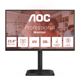 AOC 24E4U - Monitor LED - 24" (23.8" visível) - 1920 x 1080 Full HD (1080p) @ 120 Hz - IPS - 300 cd/m² - 1500:1 - 4 ms - HDMI, VGA, DisplayPort - altifalantes - preto
