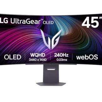 LG UltraGear 45GX90SA-B - Monitor OLED - gaming - curvo - 45" (44.5" visível) - 3440 x 1440 UWQHD @ 240 Hz - 1300 cd/m² - 1500000:1 - DisplayHDR 400 True Black - 0.03 ms - 2xHDMI, DisplayPort, USB-C - altifalantes - preto