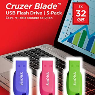 SanDisk Cruzer Blade - Drive flash USB - 32 GB - USB 2.0 - azul, verde, rosa (pacote de 3)