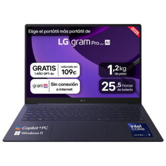 LG gram Pro 16Z90TS-G.AU99B - Intel Core Ultra 9 - 288V / até 5.1 GHz - Win 11 Home - Intel Arc Graphics 140V - 32 GB RAM - 1 TB SSD NVM Express (NVMe) Gen 4 - 16" IPS 2560 x 1600 (WQXGA) - Wi-Fi 6, Bluetooth - cinza metálico - kbd: Espanhol