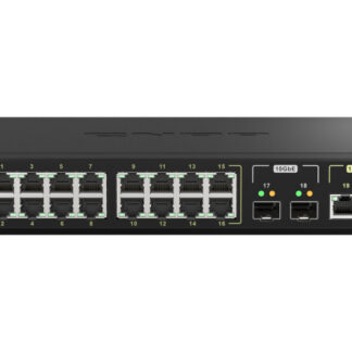 QNAP QSW-M2116P-2T2S - Interruptor - Administrado - 16 x 100/1000/2.5G (PoE+) + 2 x 10 Gigabit SFP+ + 2 x 100/1000/2.5/5/10G (PoE++) - desktop, montável em trilho - PoE++ (280 W)